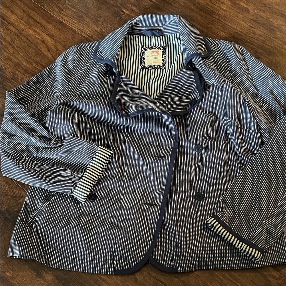 Tommy Hilfiger Navy and White Striped Blazer